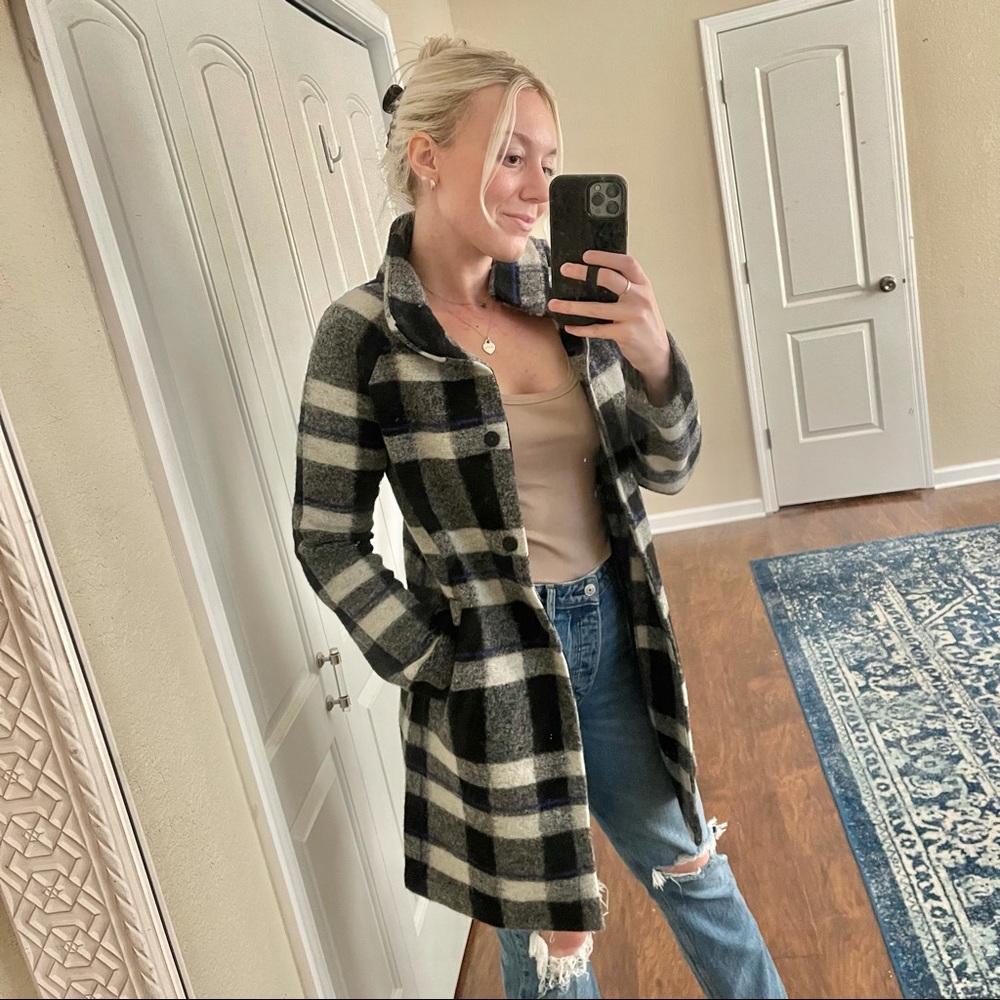 Max Studio Wool Blend Plaid Shacket Coat